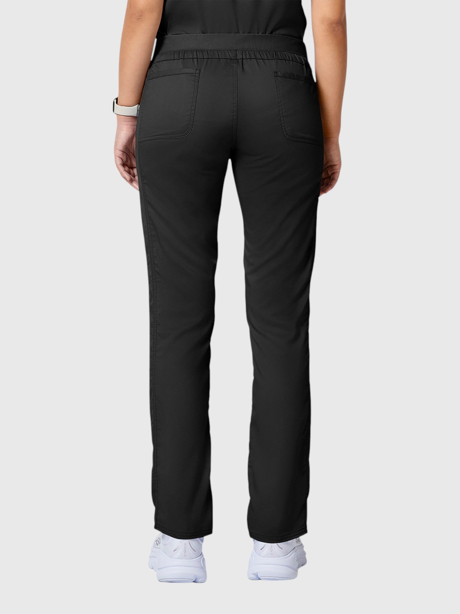 V-Neck Top | Tapered Leg Drawsting Pant 8 Pocket Women's Scrub Set#Color_Black