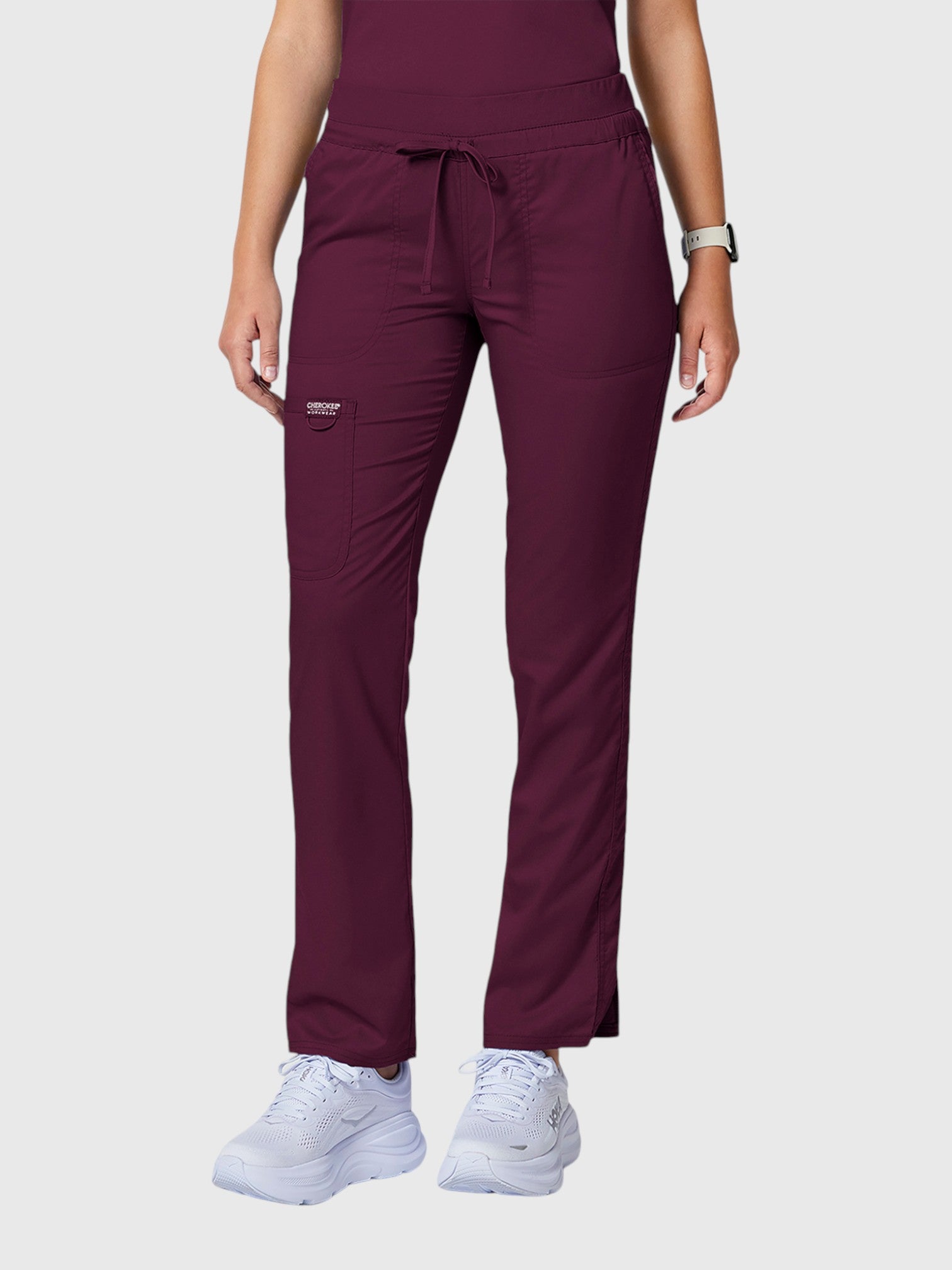 V-Neck Top | Tapered Leg Drawsting Pant 8 Pocket Women's Scrub Set#Color_Wine