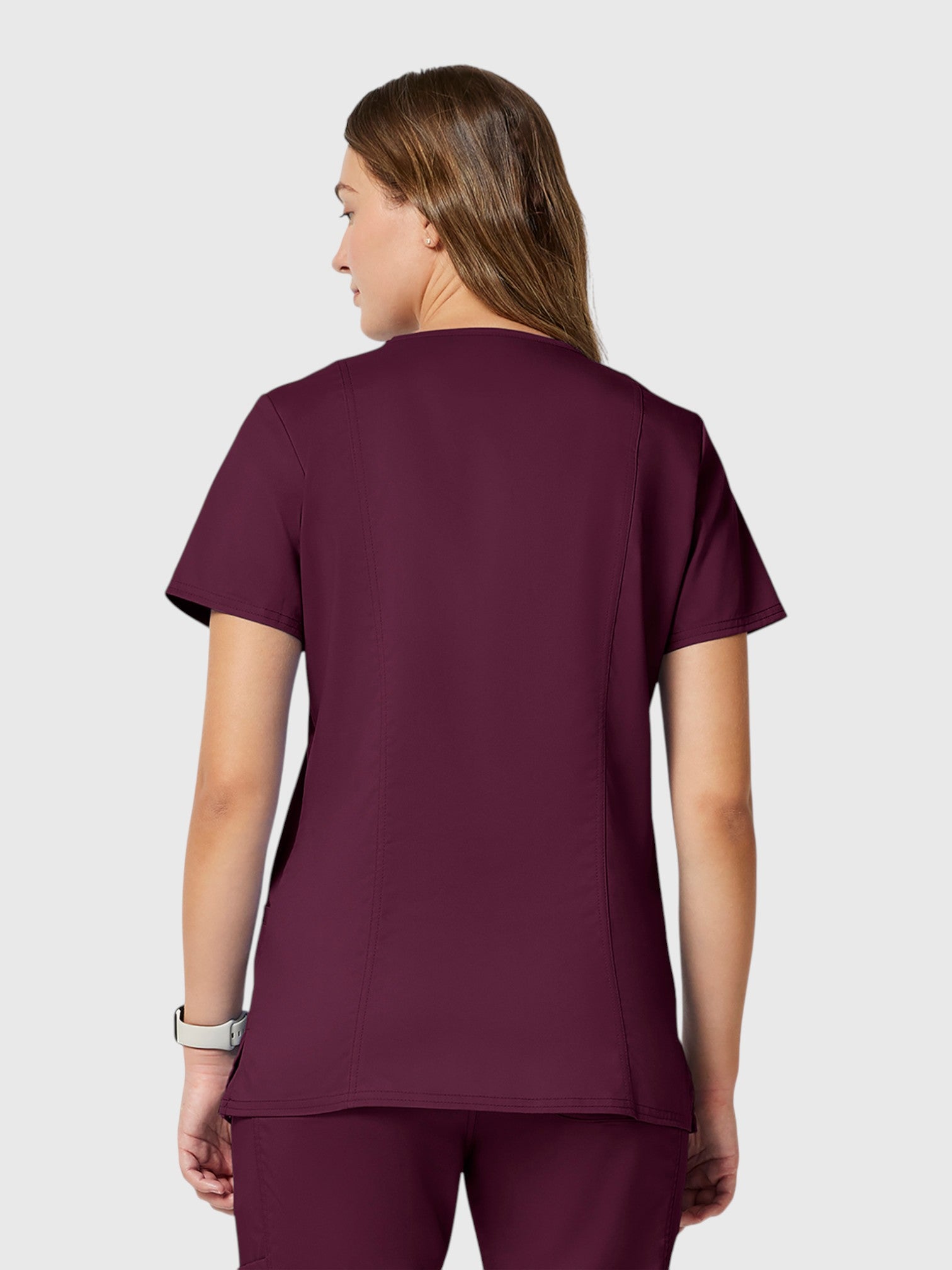 V-Neck Top | Tapered Leg Drawsting Pant 8 Pocket Women's Scrub Set#Color_Wine