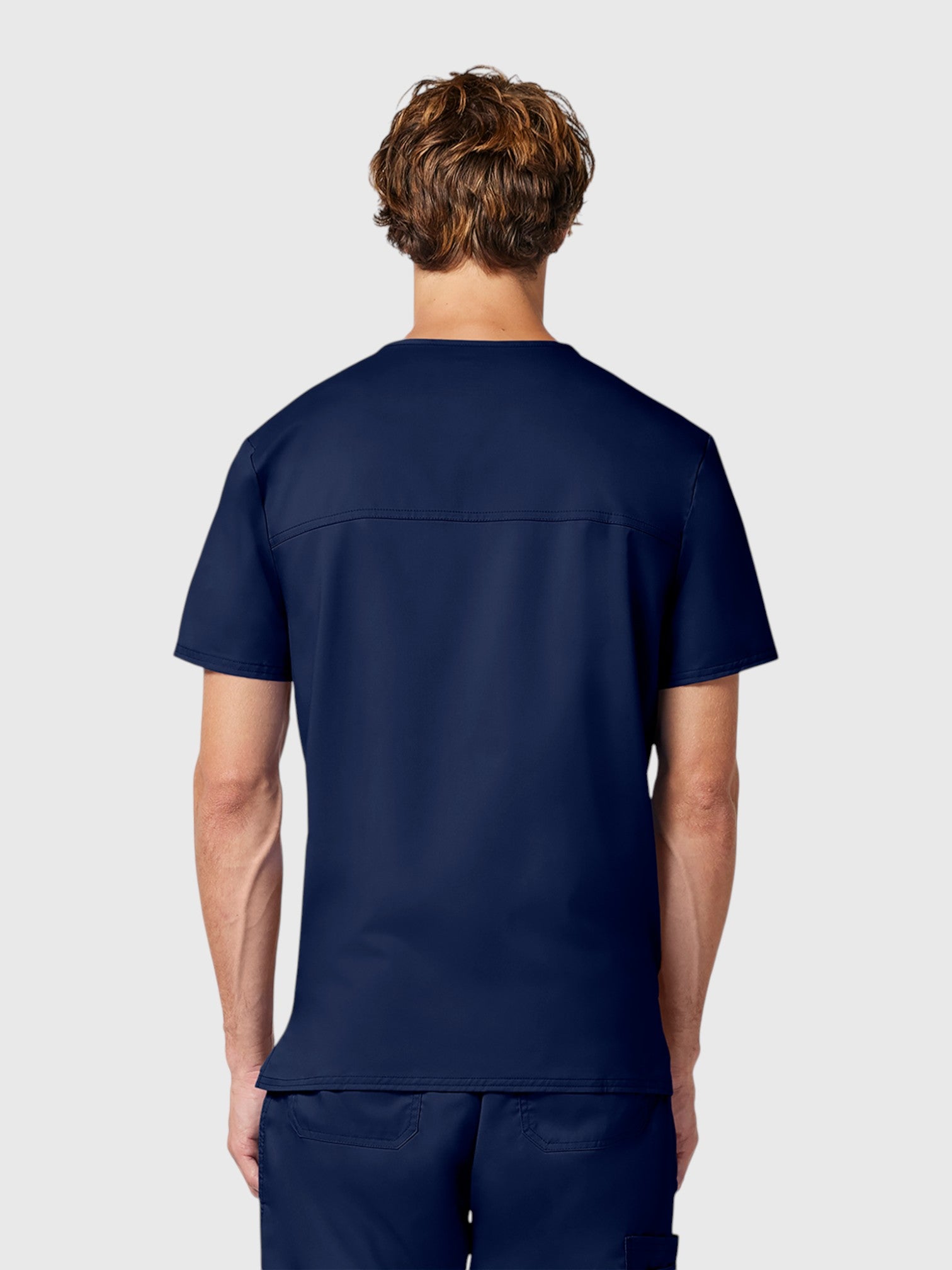 V-Neck Top | Mid Rise Tapered Pant 10 Pocket Men's Scrub Set#Color_Navy Blue