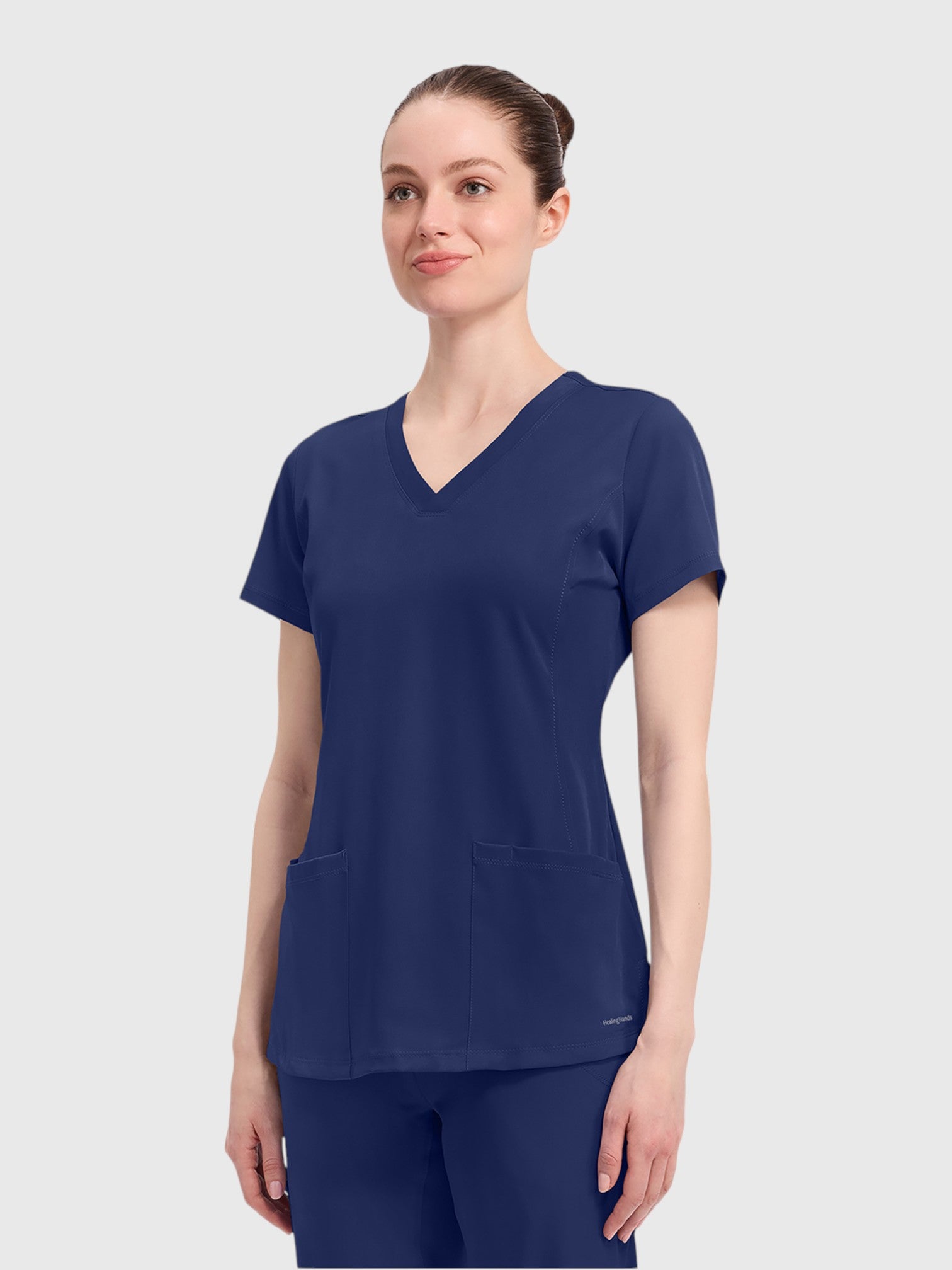 V-Neck Top | Cargo Pant 10 Pocket Women's Scrub Set#Color_Navy