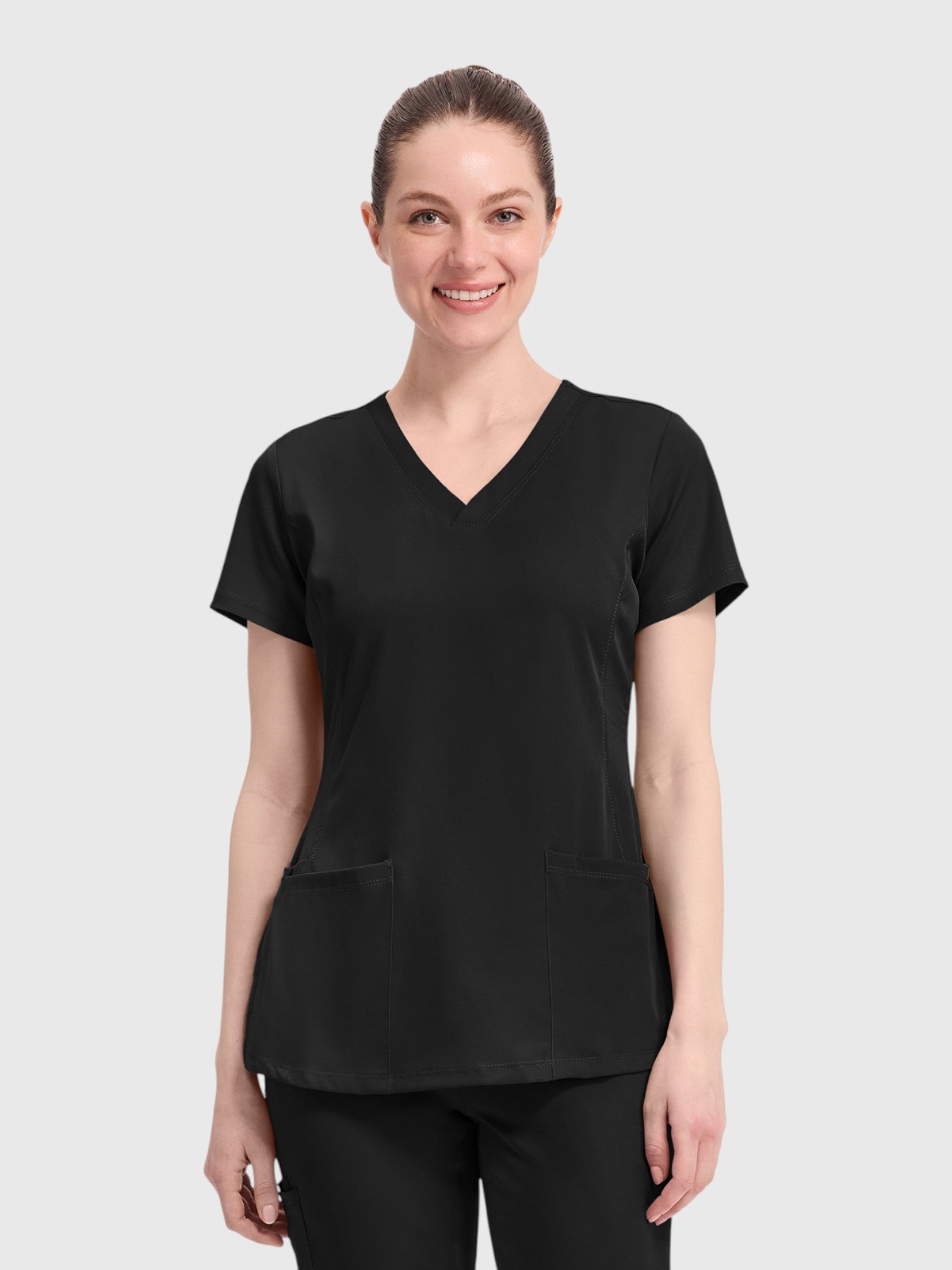 Modern V Neck 4 Pocket Women’s Scrub Top#Color_Black