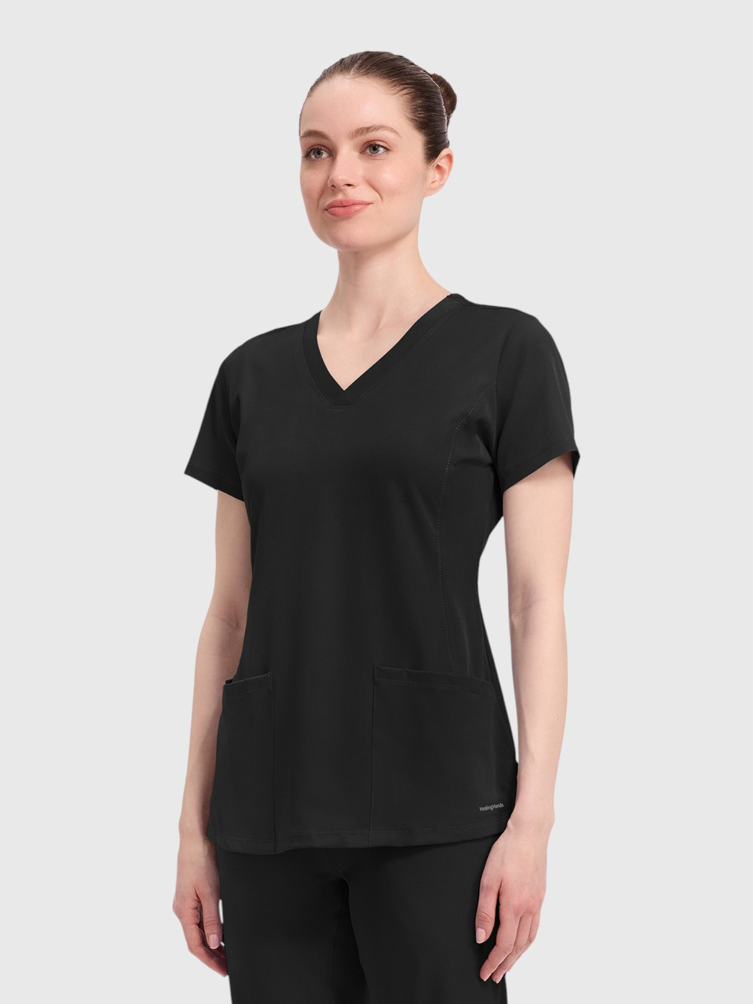 Modern V Neck 4 Pocket Women’s Scrub Top#Color_Black