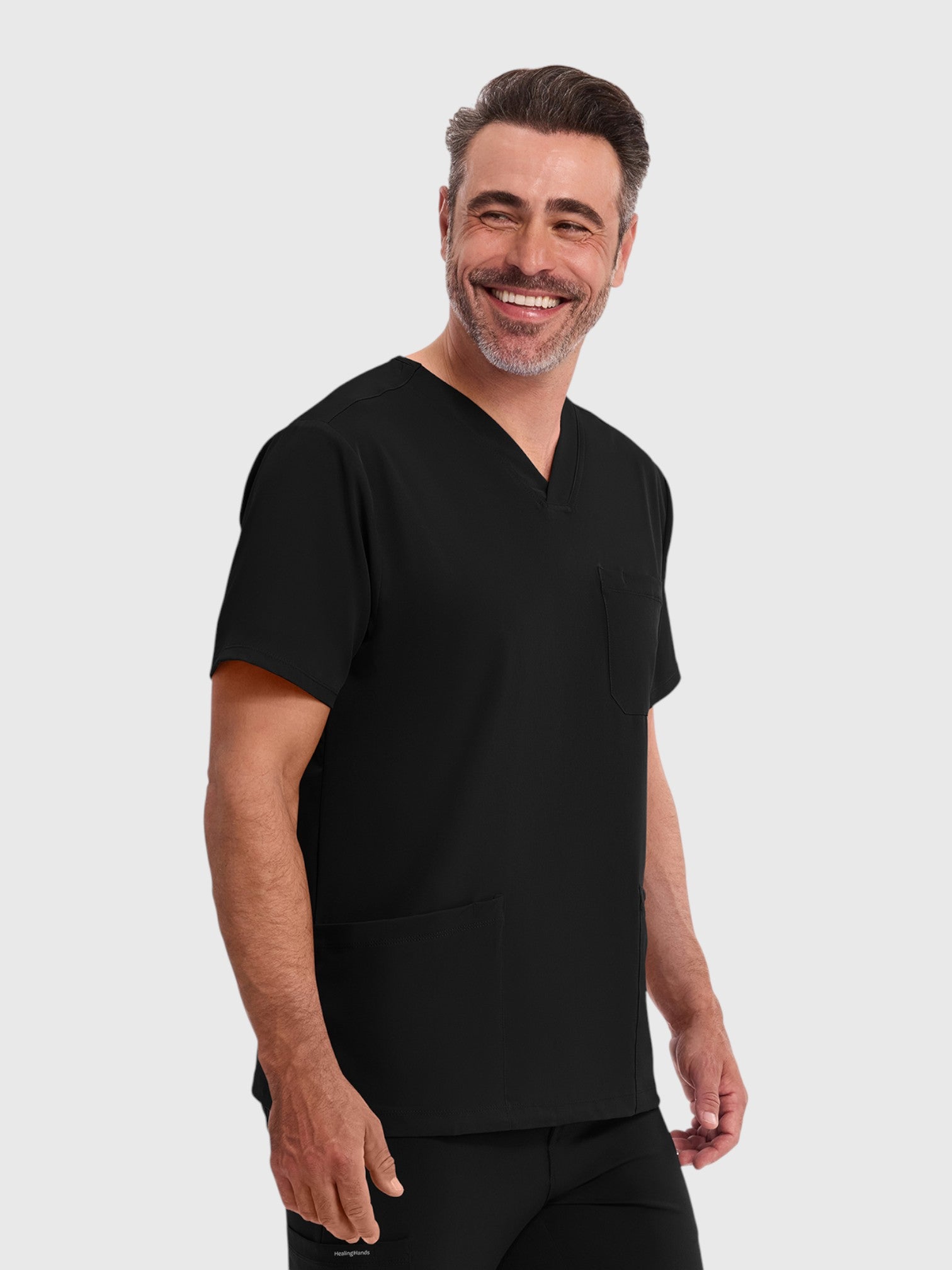 Modern V Neck 4 Pocket Men’s Scrub Top#Color_Black
