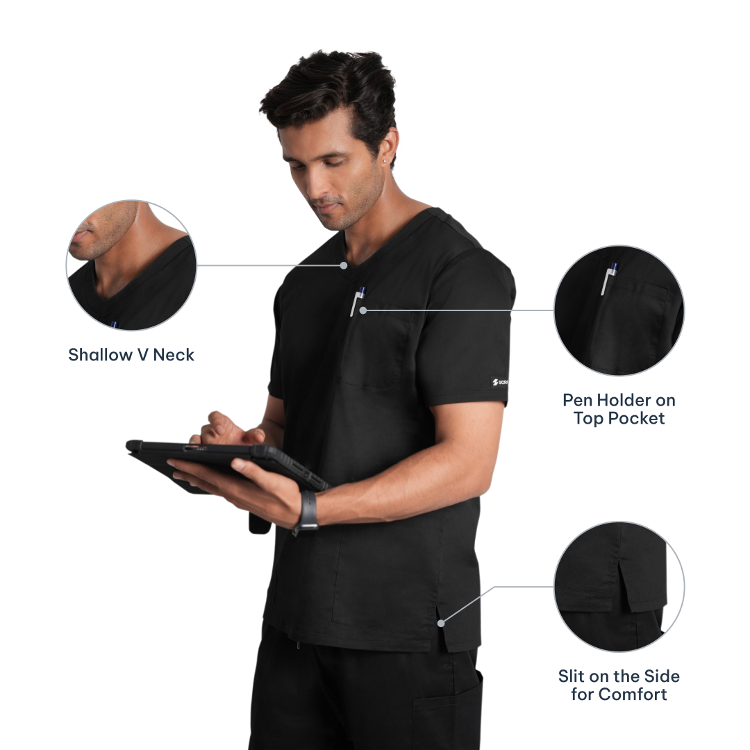 Scrubstory LivFresh Mens Scrub Top, Audere Classic Fit-Black