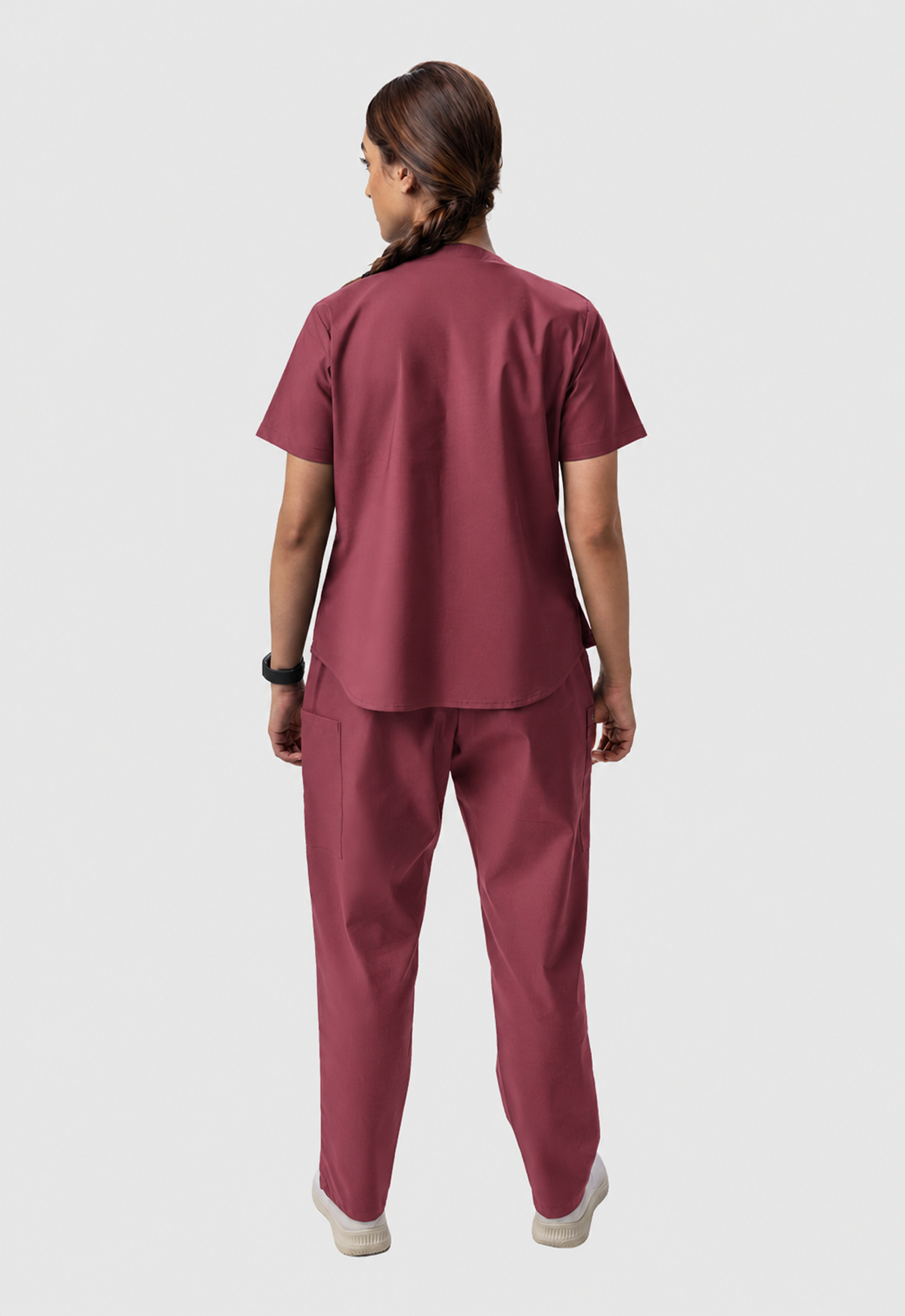 Modern V-Neck Top | Straight Pant 6 Pocket Women's Cotton ScrubSet#Color_Royal Plum
