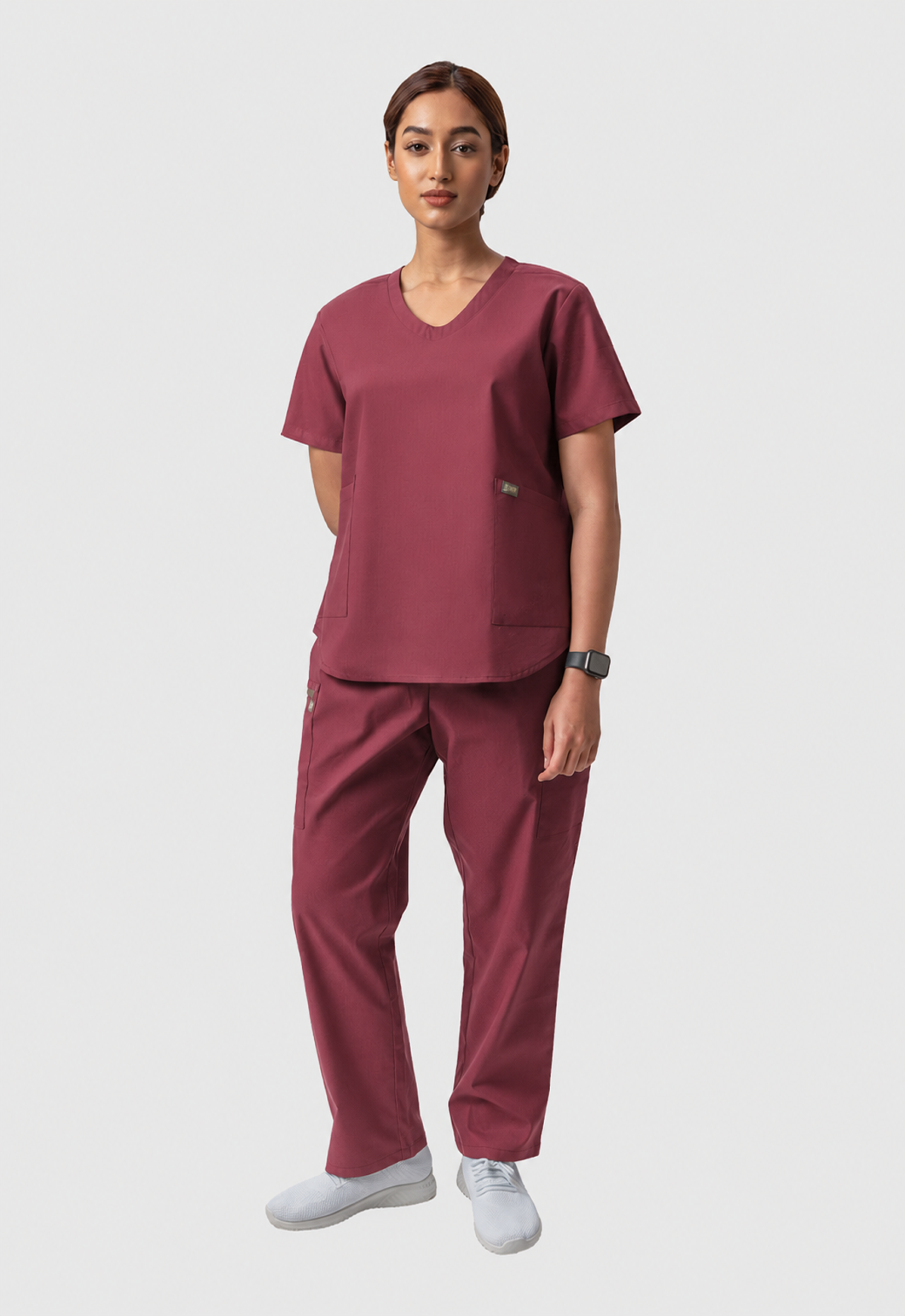 Modern V-Neck Top | Straight Pant 6 Pocket Women's Cotton ScrubSet#Color_Royal Plum