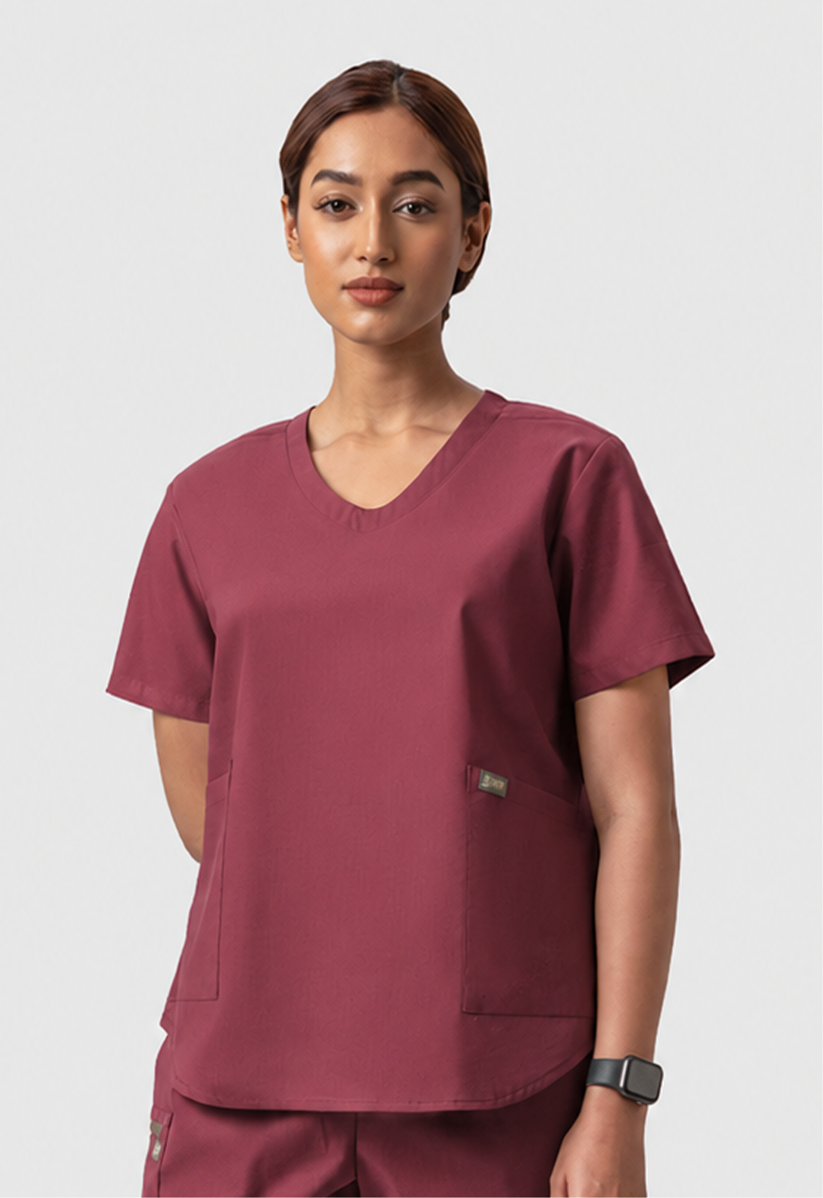 Modern V-Neck 2 Pocket Women's Cotton Scrub Top#Color_Royal Plum