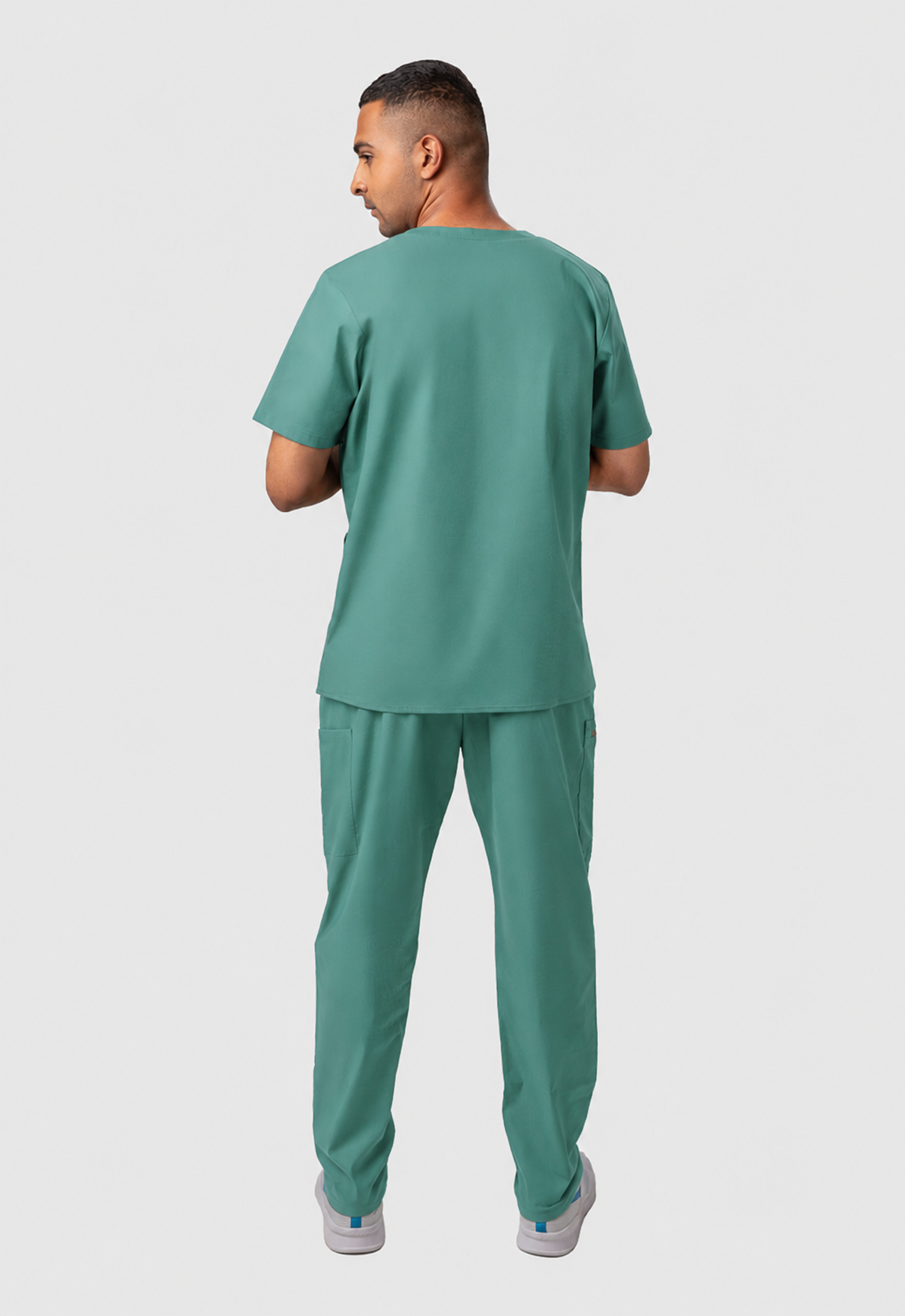 Modern V-Neck Top | Straight Pant 7 Pocket Men's Cotton ScrubSet#Color_Ocean Teal