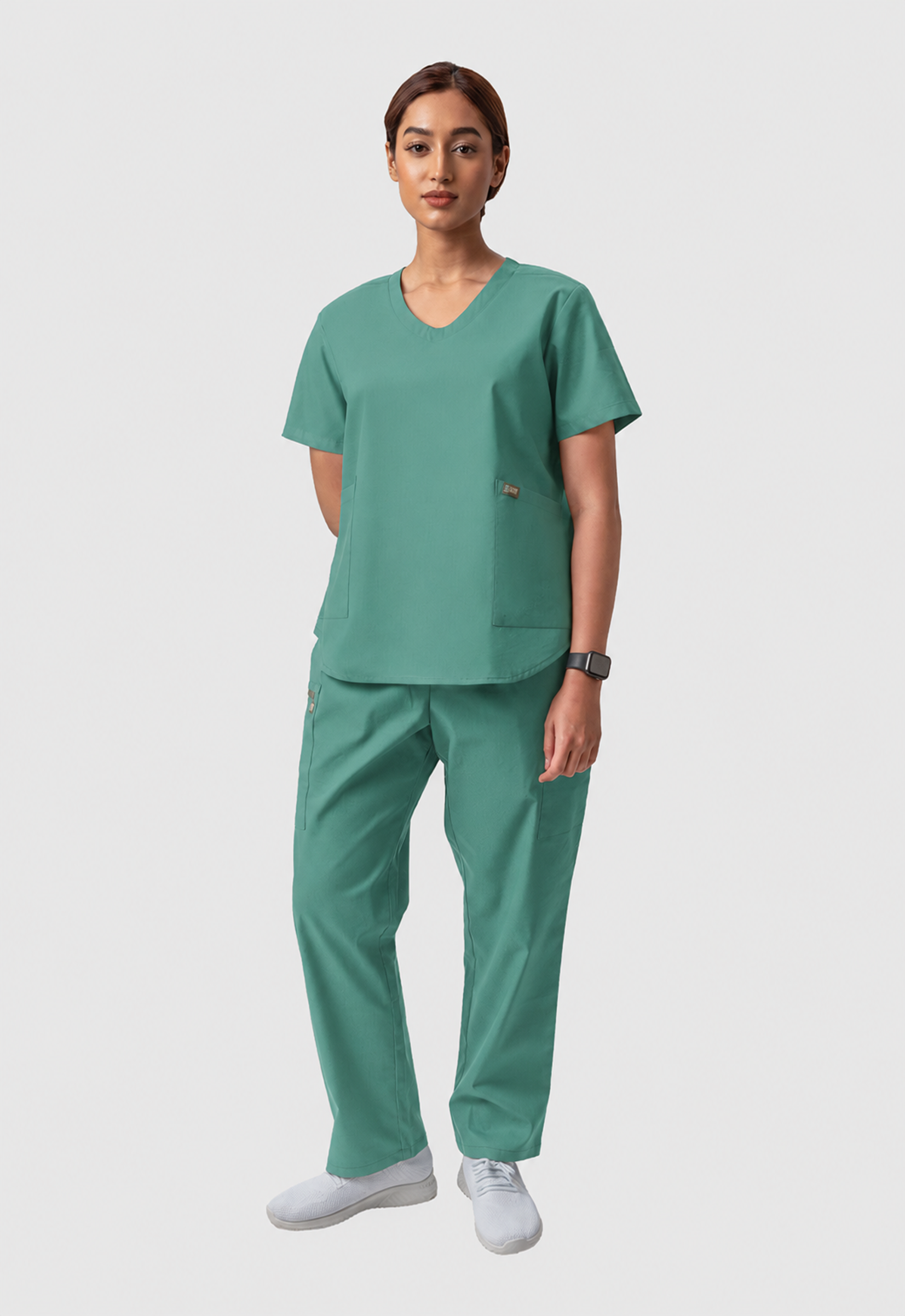 Modern V-Neck Top | Straight Pant 6 Pocket Women's Cotton ScrubSet#Color_Ocean Teal