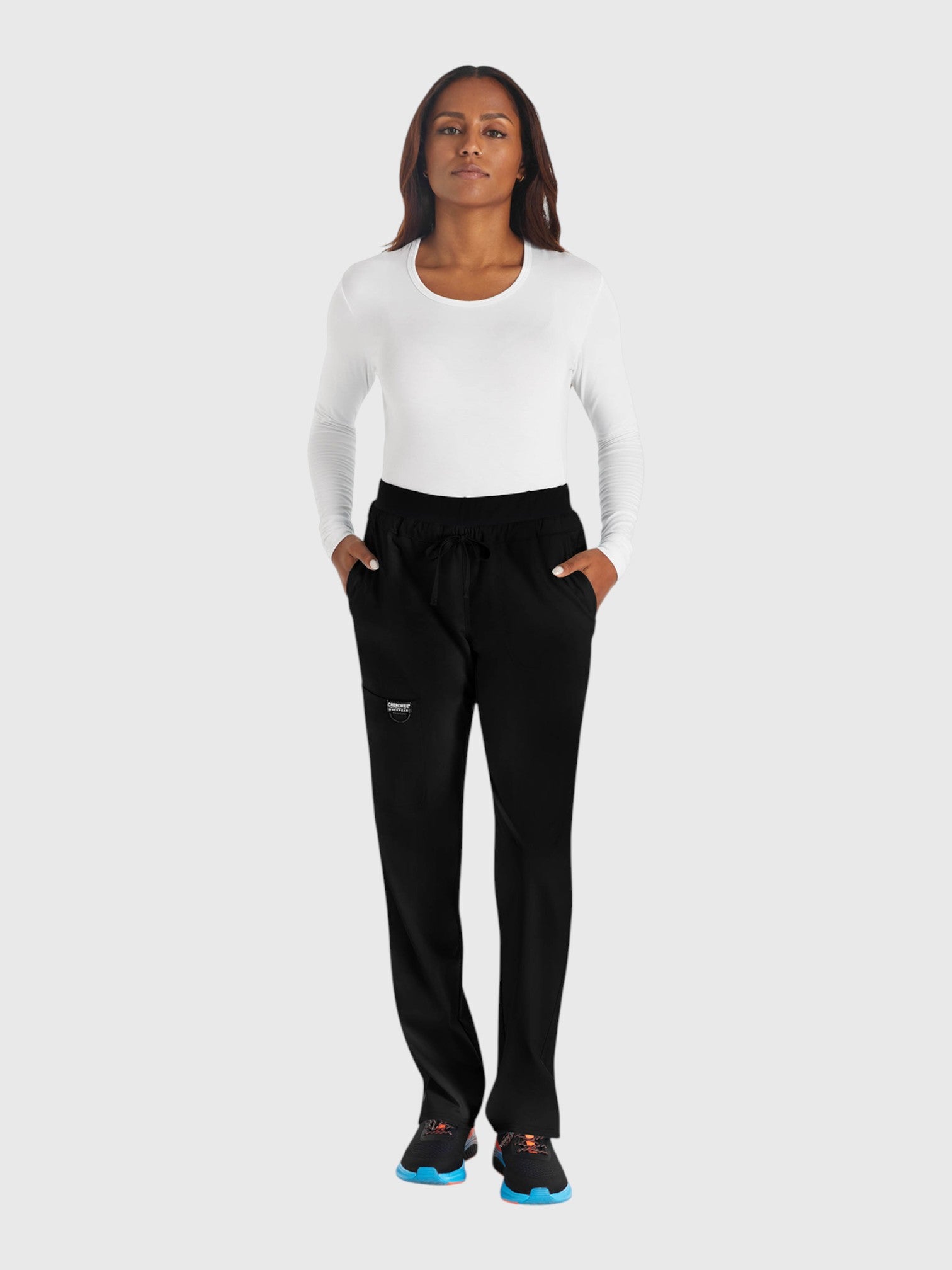 Tapered Leg Drawstring 5 Pocket Women’s Scrub Pant#Color_Black