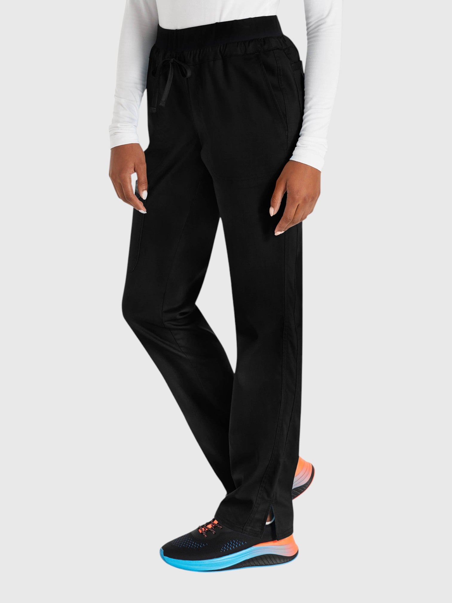 Tapered Leg Drawstring 5 Pocket Women’s Scrub Pant#Color_Black