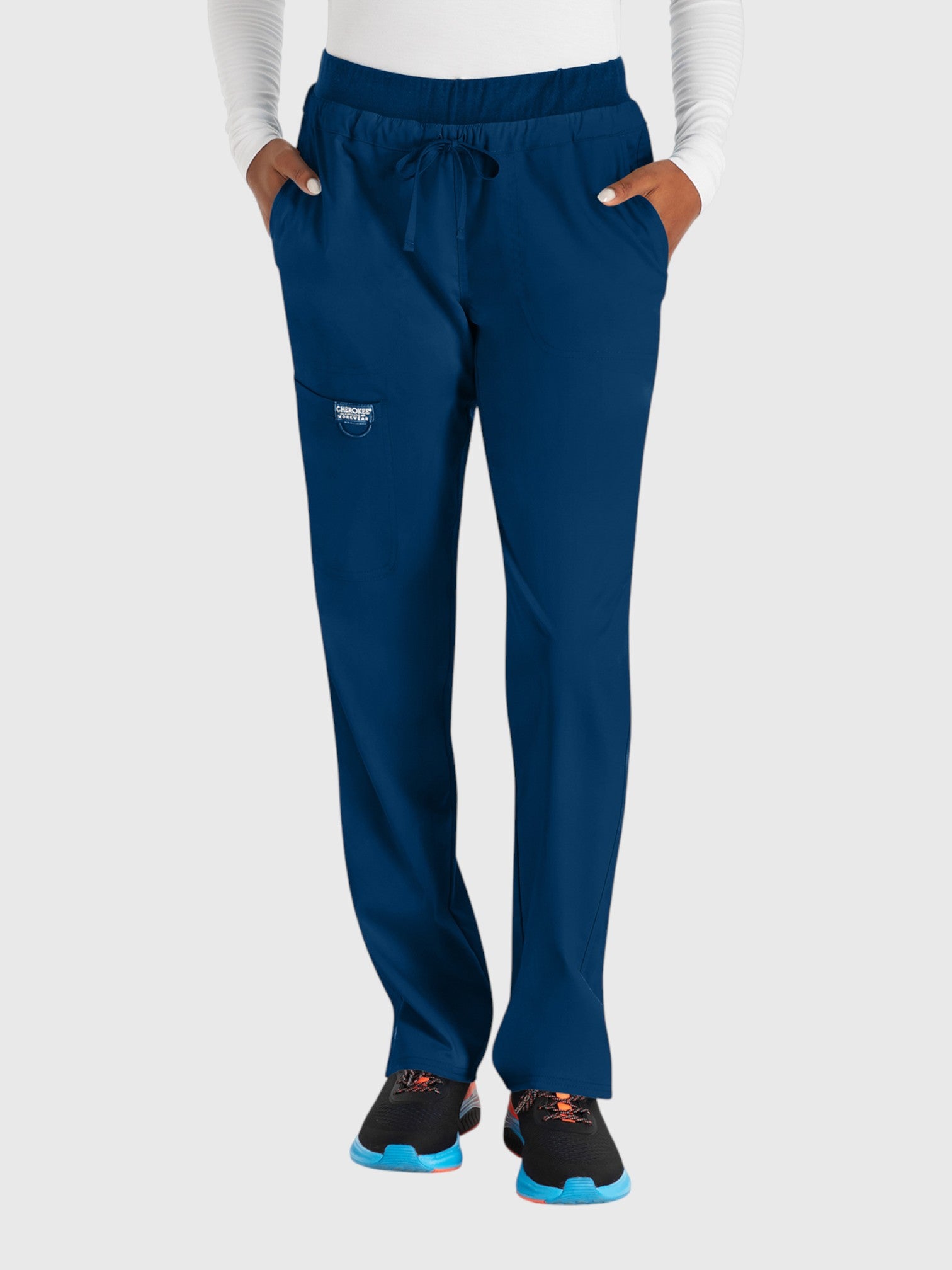 Tapered Leg Drawstring 5 Pocket Women’s Scrub Pant#Color_Navy Blue