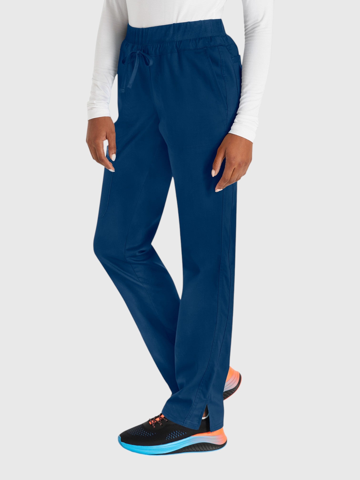 Tapered Leg Drawstring 5 Pocket Women’s Scrub Pant#Color_Navy Blue