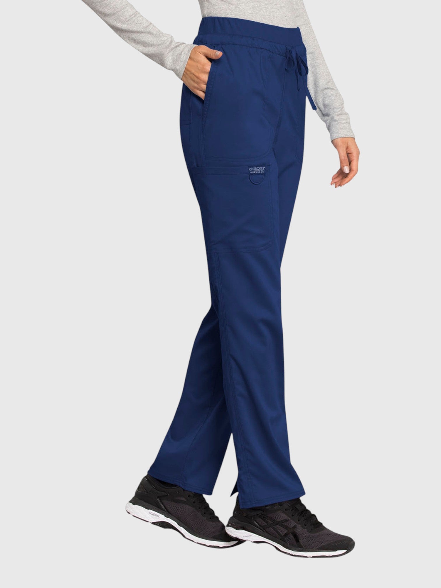 Tapered Leg Drawstring 5 Pocket Women’s Scrub Pant#Color_Navy Blue