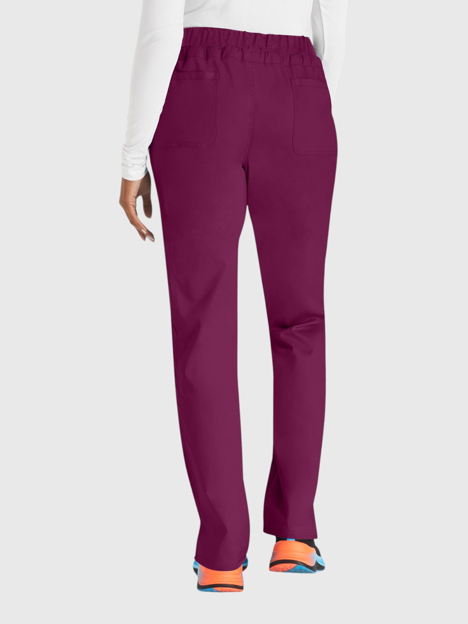 Tapered Leg Drawstring 5 Pocket Women’s Scrub Pant#Color_Wine