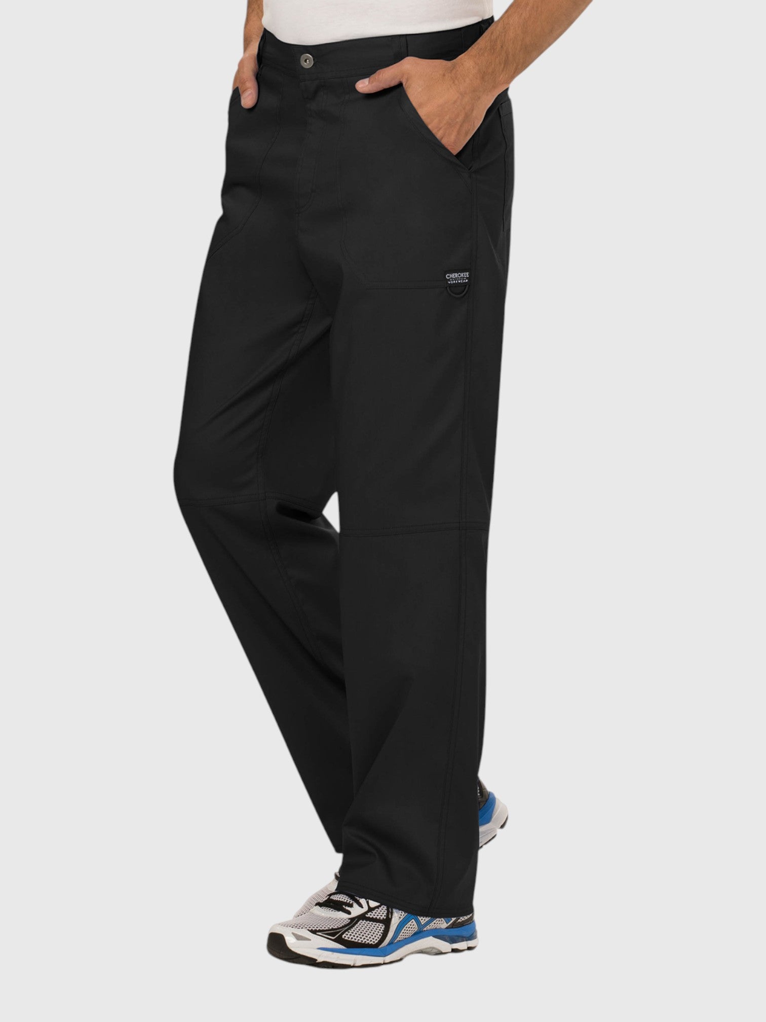 Mid Rise Tapered Leg 7 Pockets Men’s Scrub Pant#Color_Black