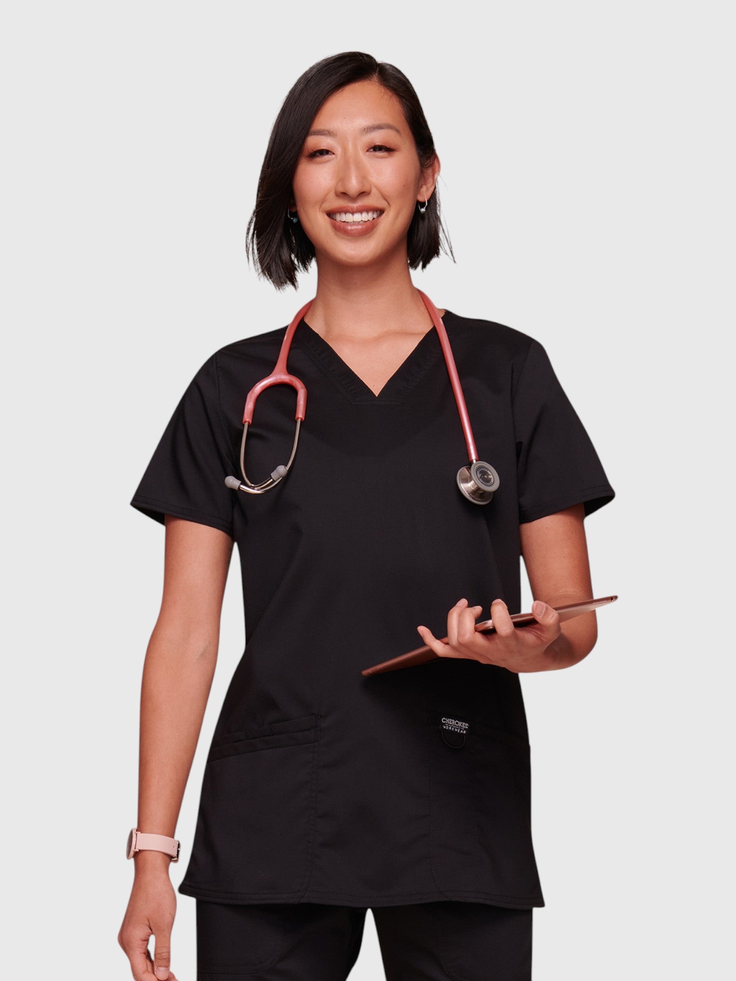 Modern V Neck 3 Pocket Women’s Scrub Top#Color_Black