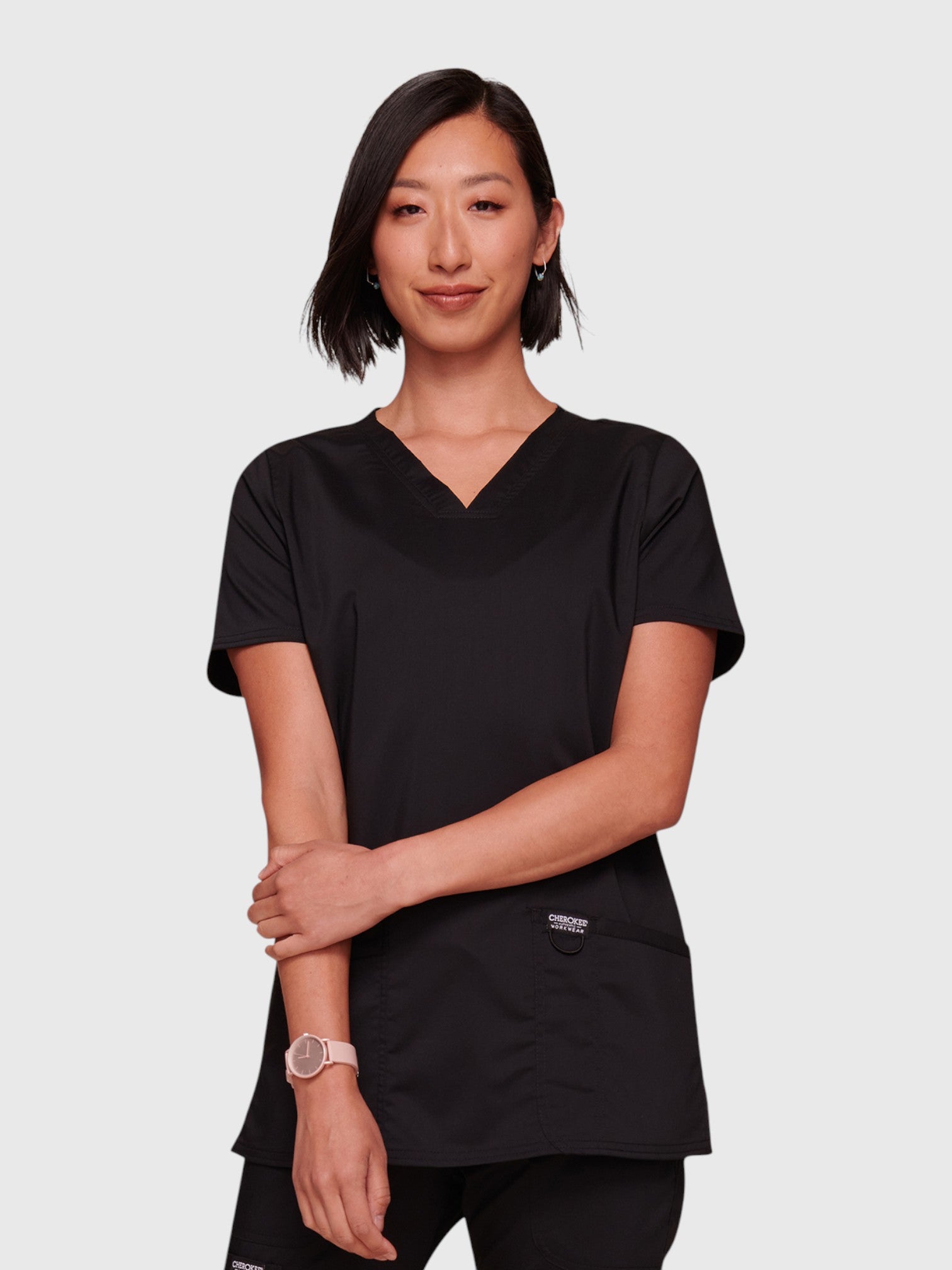 Modern V Neck 3 Pocket Women’s Scrub Top#Color_Black
