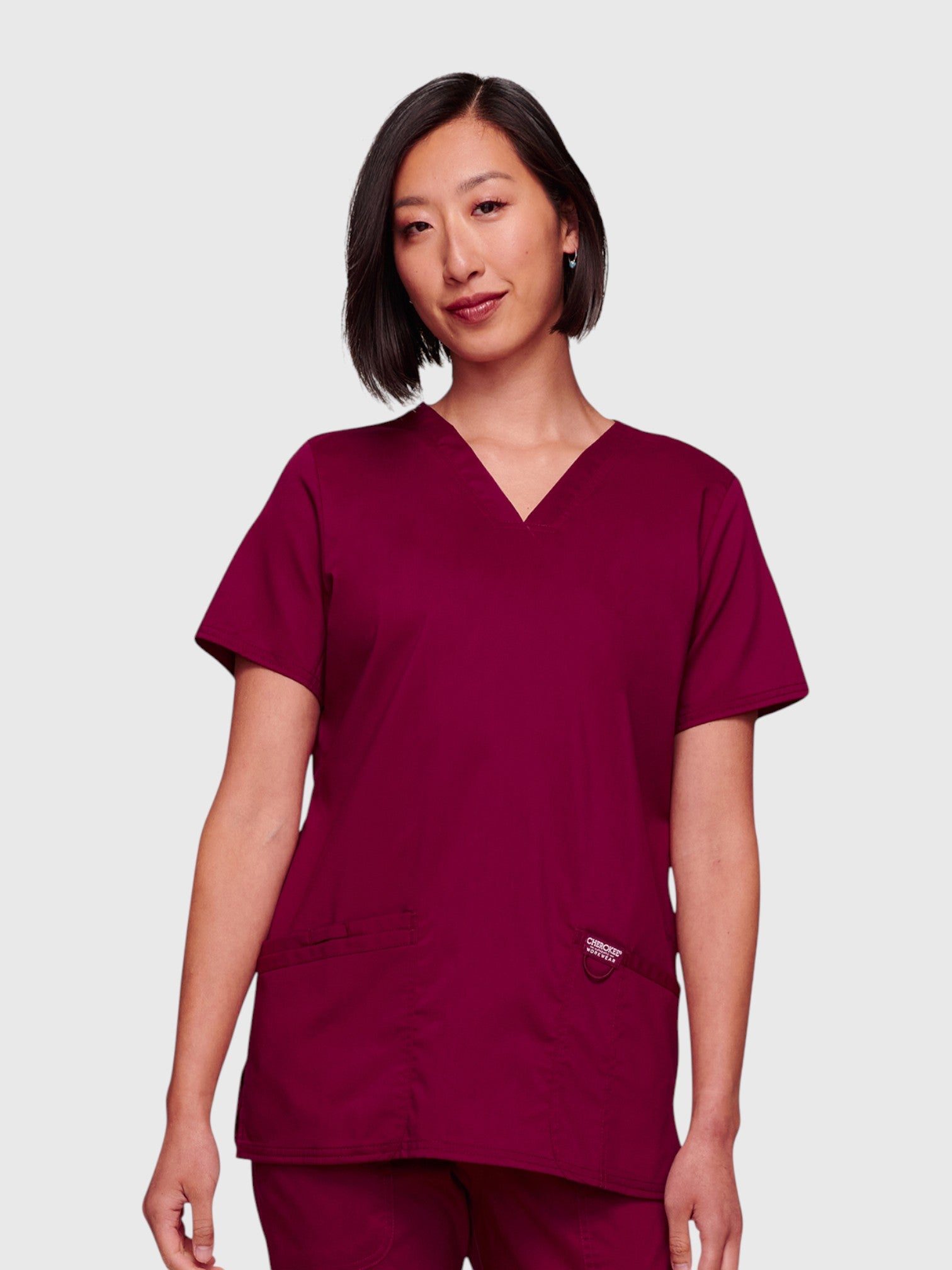 Modern V Neck 3 Pocket Women’s Scrub Top#Color_Wine