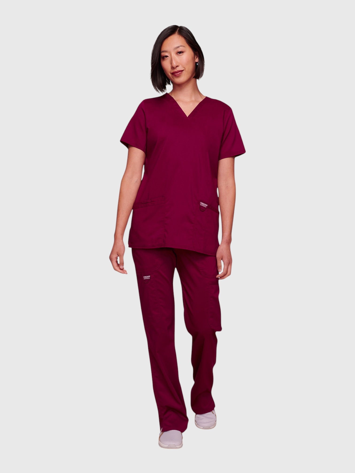 Modern V Neck 3 Pocket Women’s Scrub Top#Color_Wine