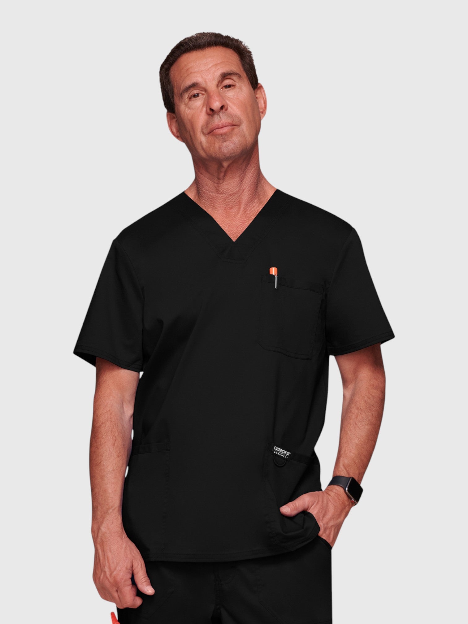 Modern V Neck 3 Pocket Men’s Scrub Top#Color_Black