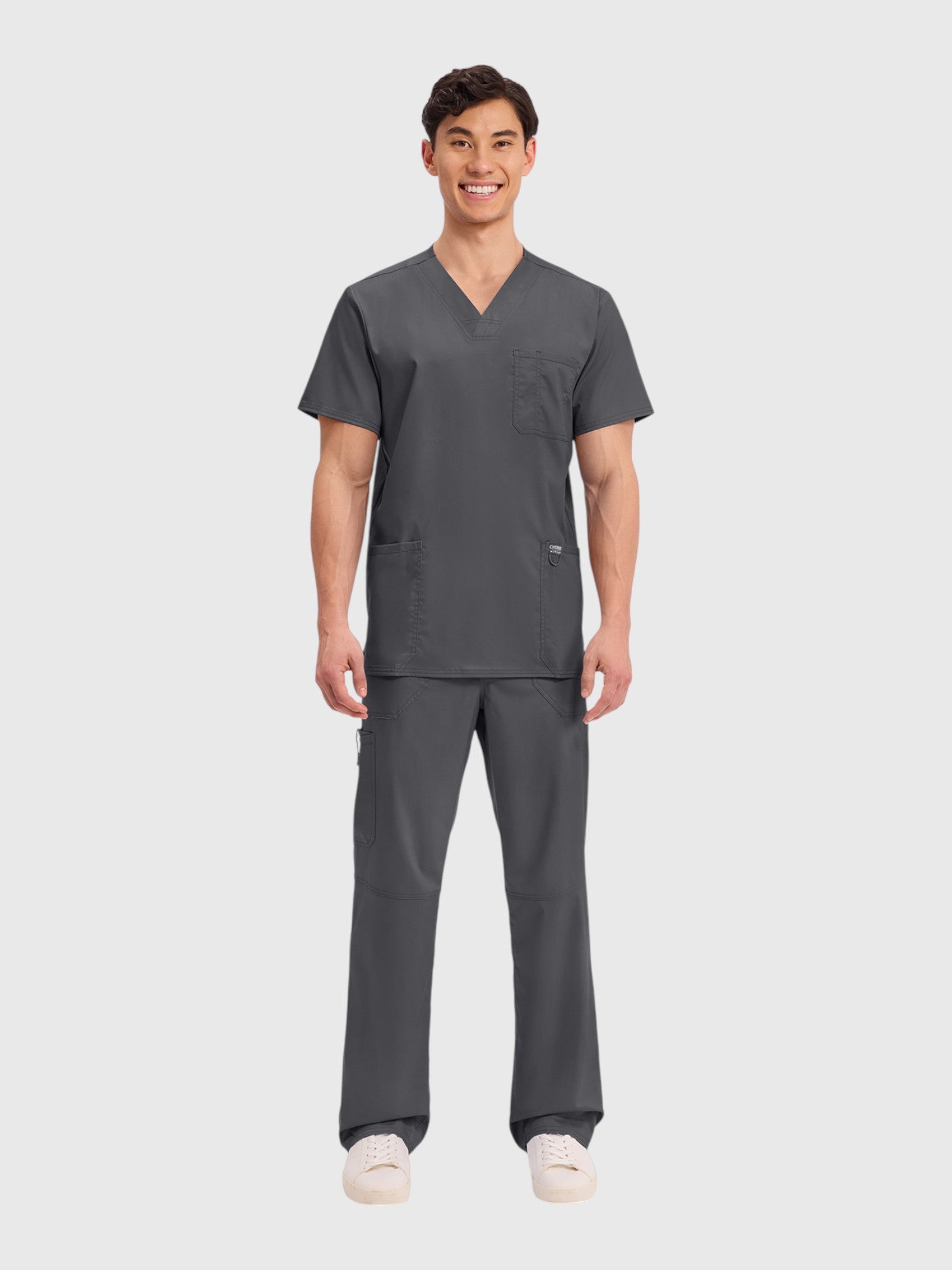 Modern V Neck 3 Pocket Men’s Scrub Top#Color_Pewter