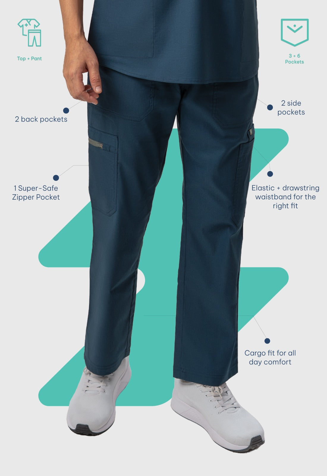Mandarin Collar Top| Cargo Pant 9 Pocket Men's Cotton ScrubSet#Color_Air Blue