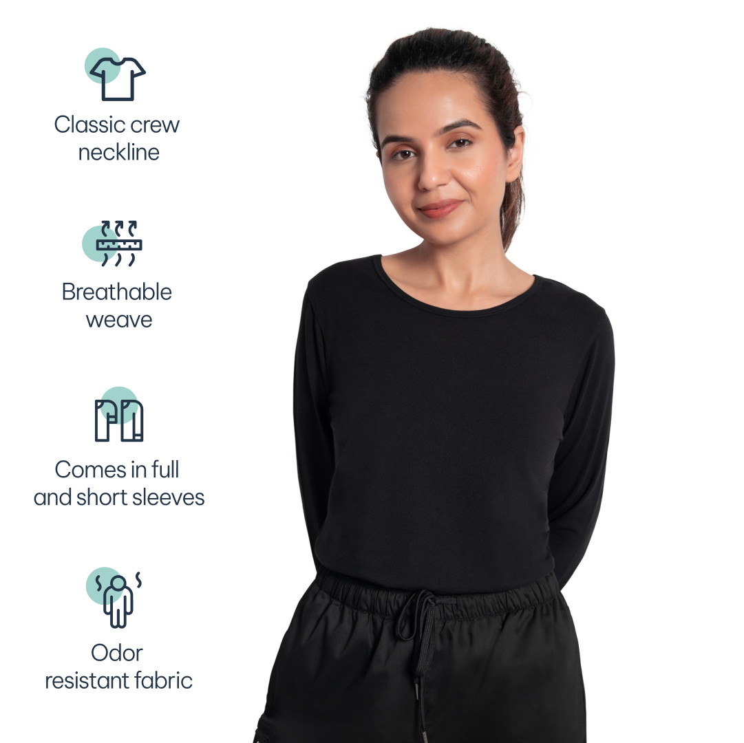 Scrubstory CloudFresh Women Full Sleeve Underscrub#Color_Black