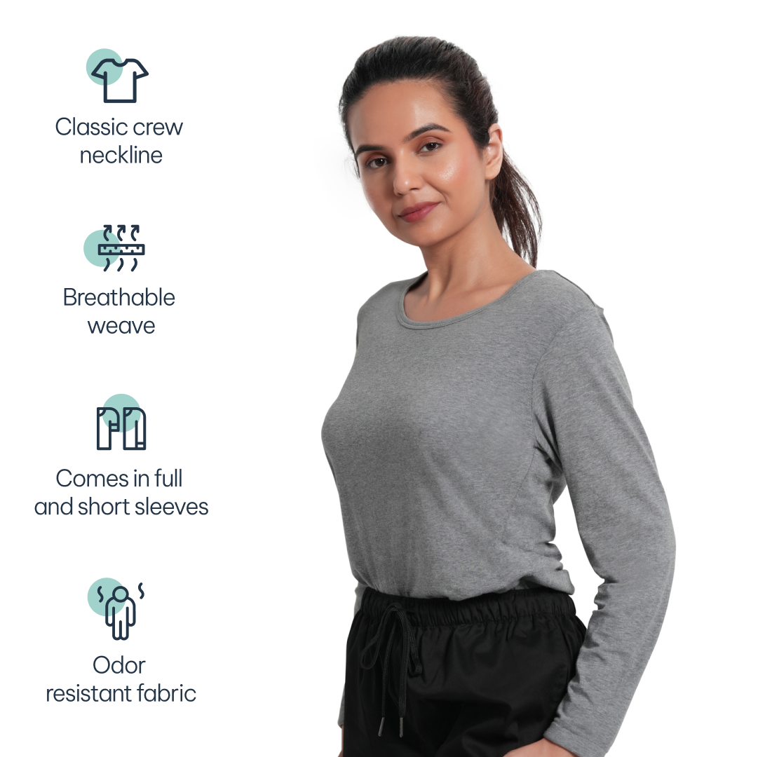 Scrubstory CloudFresh Women Full Sleeve Underscrub#Color_Grey