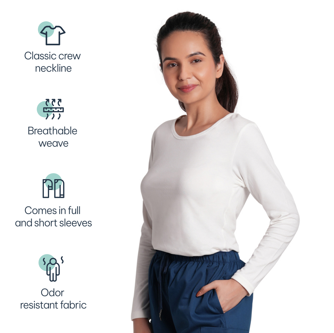 Scrubstory CloudFresh Women Full Sleeve Underscrub#Color_White