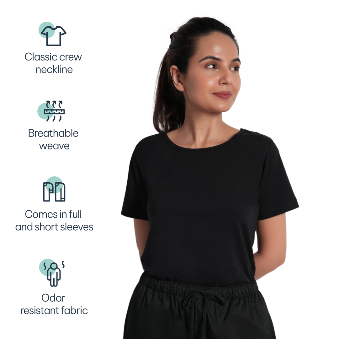 CloudFresh Women Half Sleeve Underscrub#Color_Black